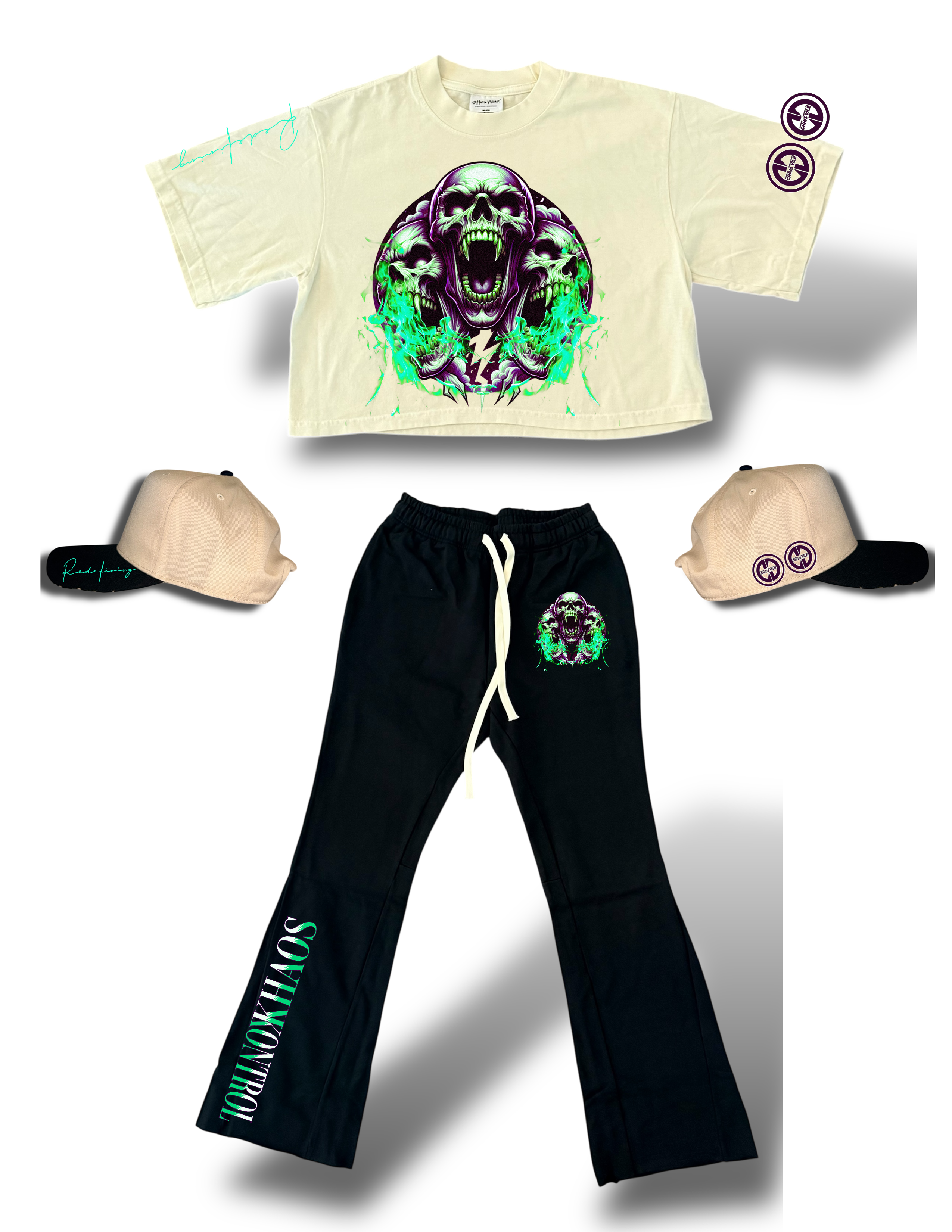 Men’s 3 piece Kontrol Khaous stacked jogger , boxed shirt & hat set