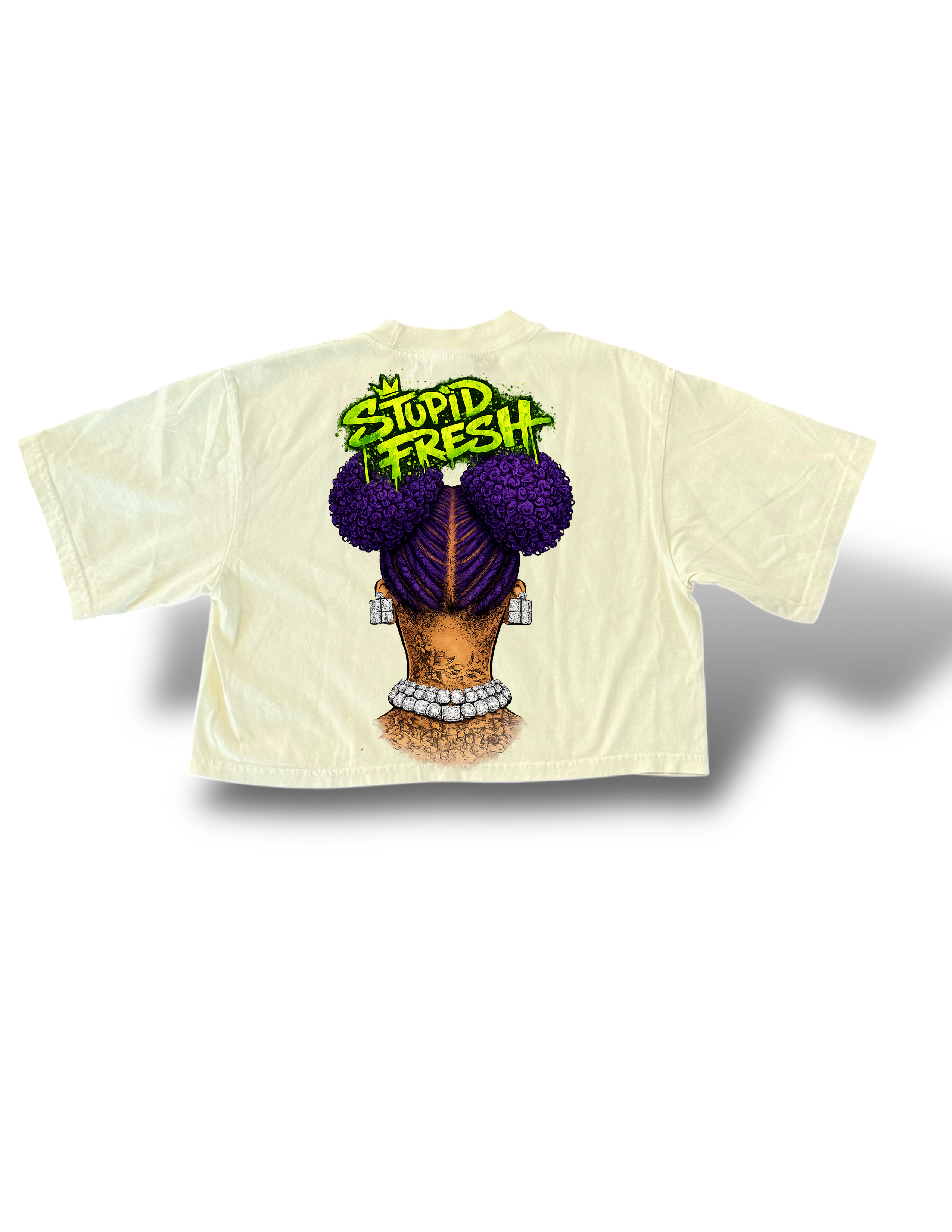 Stupid fresh woman’s character cropped box shirt